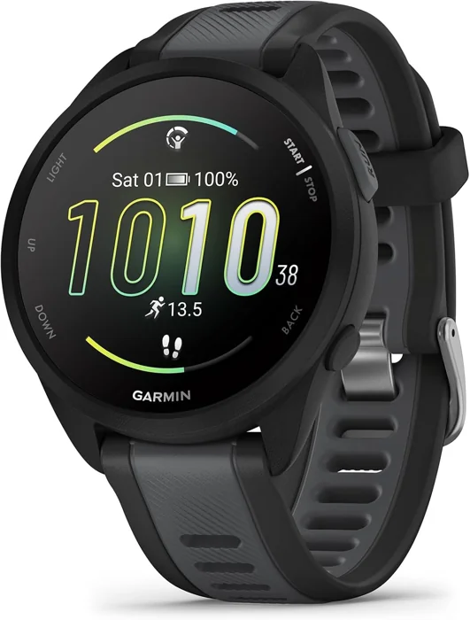 Garmin Forerunner 165 running smartwatch, 43 mm, black case with slate gray band